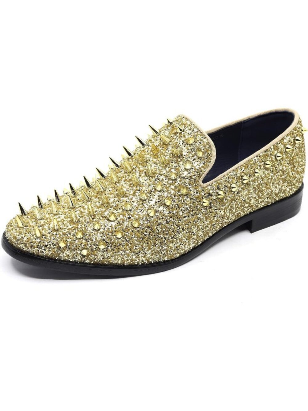 Metrocharm Men's Gold Sparkly Glitter Spike Sequin Tuxedo Loafer Slip On Shoes